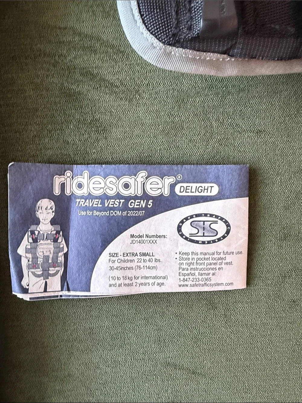 Ridesafer Travel Vest Gen 5, size extra small